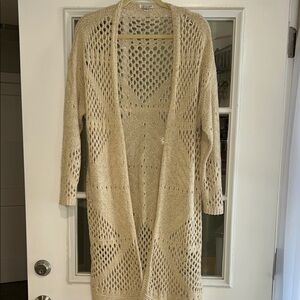 Elegant Cream Open-Knit Women's Sweater XL